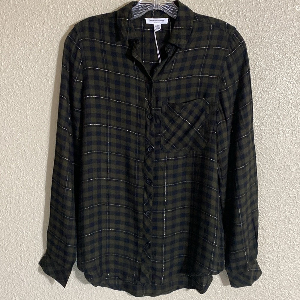 NWT Beachlunchlounge Plaid Button Down Shirt Size XS